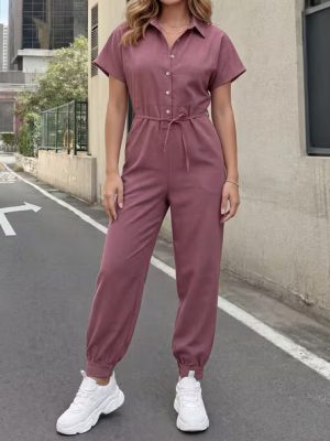Chic Waist Belt Pink Jumpsuit
